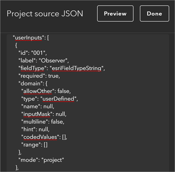 User input ID shown in JSON.